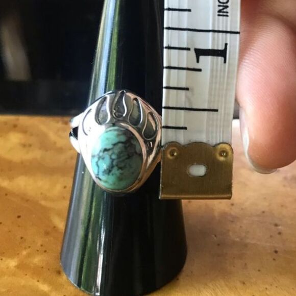 Natural Blue Moon Turquoise Sterling Silver Bear Paw Ring Size 7 - Picture 4 of 7